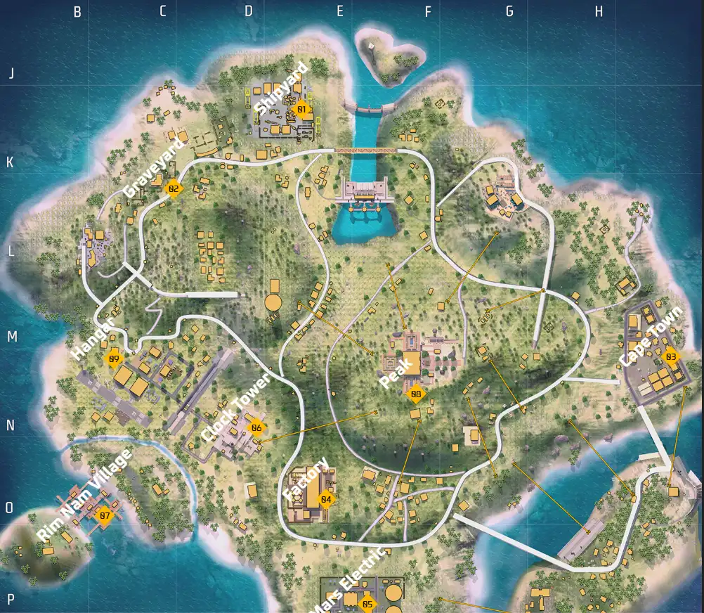 Mapa de Free Fire con zonas estratégicas